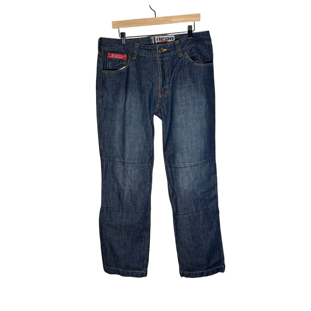 Icon Strongarm 2 Double Knee Motorcycle Riding Blue Denim Jeans Mens 38x34 EUC